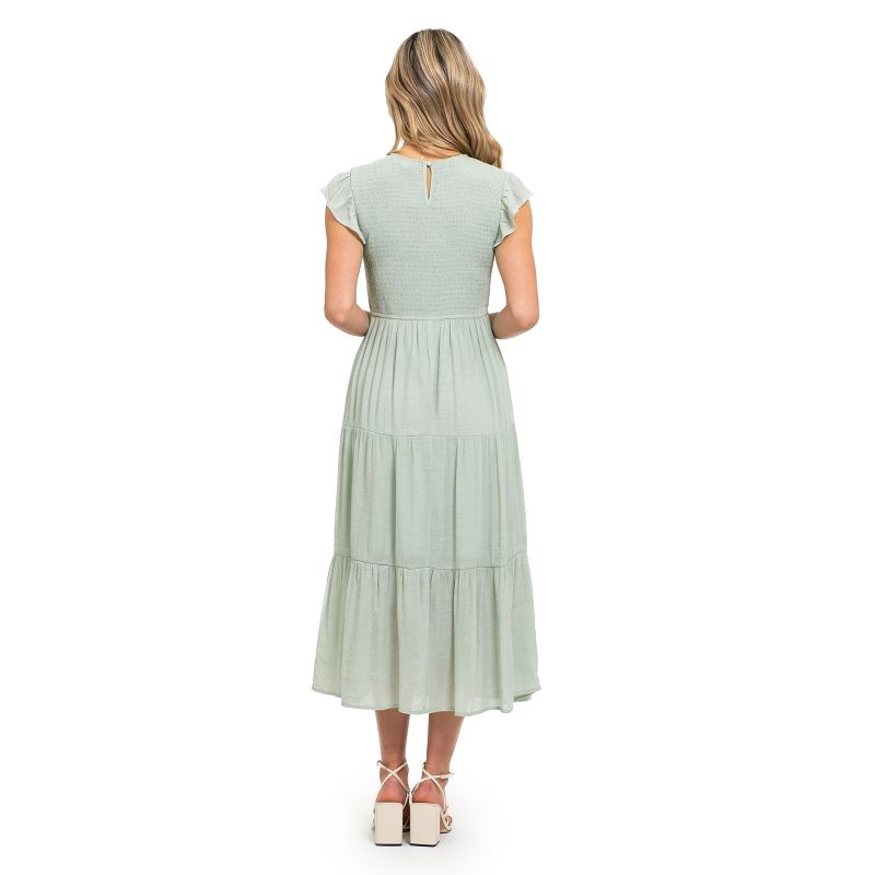 August Sky Women`s Smocked Ruffle Sleeve Tiered Midi Dress, 3 of 8