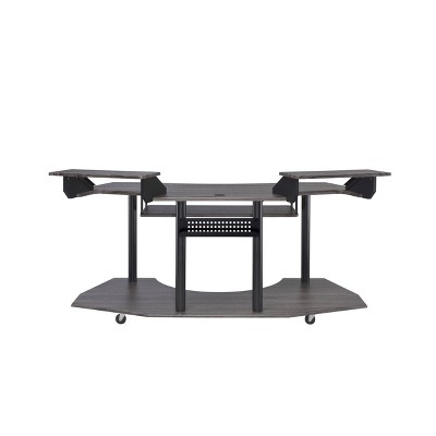 Eleazar Black Oak Studio Desk with Keyboard Tray and Speaker Stands