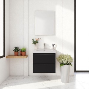 23.6" Wall-Mounted Bathroom Vanity with White Resin Sink, Floating Timber Cabinet, Soft-Close Hinges & Open Back for Easy Installation - 1 of 4