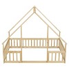 Lyngins Twin/Full Size House-Shaped Floor Bed,Wood Bed Frame with Fence&Guardrails,Montessori Floor Bed for Kid's Room,Bedroom - 3 of 4