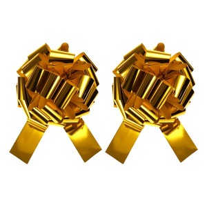 Unique Bargains Bright Durable Metallic Gift Wrapping Large Pull Bow for Wedding 2 Pcs Gold 16 inch - 1 of 4