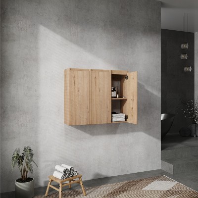 12" Bathroom Side Cabinet, 2-Soft Close Doors, Float Mounting Design