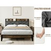 King Bed Frame with Headboard, Vintage Platform Bed with Charging Station & Storage Shelf, No Box Spring Needed, Grey & Brown - 4 of 4
