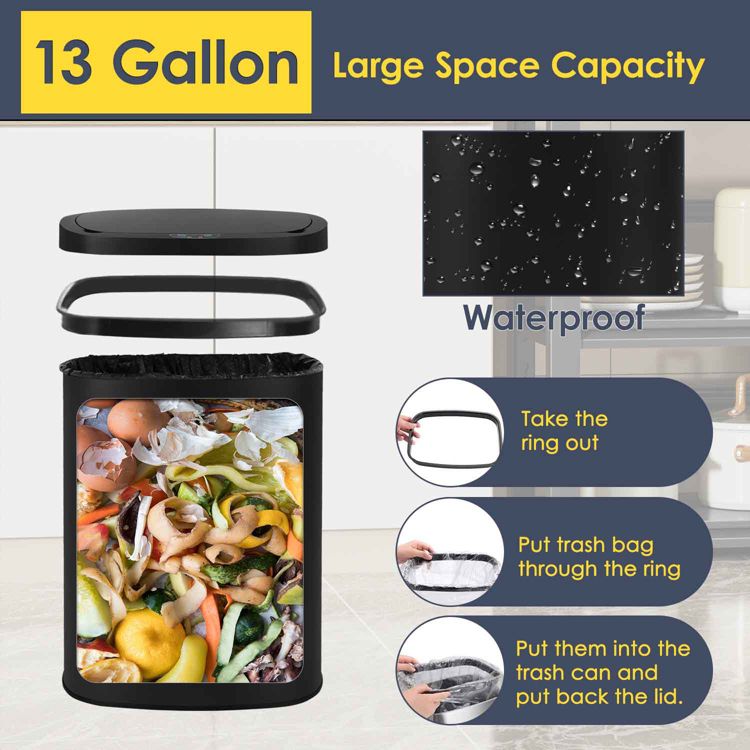FDW Kitchen Trash Can with Lid, 13 Gallon Automatic Garbage Can for Bathroom Bedroom Home Office 50 Liter Touch Free Stainless Steel Waste Bin, 4 of 7