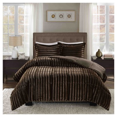 King Chocolate Faux Fur Reversible Comforter Set