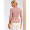 Allegra K Women's Notch Lapel Collar 3/4 Sleeve Tie Waist Peplum Top - 3 of 4
