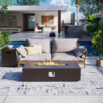 56-Inch Outdoor Rectangular Fire Pit Table Propane for Outside Patio with Tank Cover