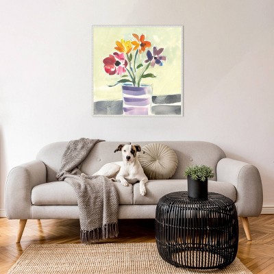 Morning Flowers Vibrant Canvas Art with White Frame