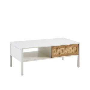 NicBex 40.16 Inch Rectangle Rattan 2-Tier Storage Coffee Table with Sliding Door  for Living Room,Bedroom - 1 of 4