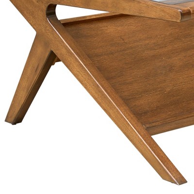 Retro Walnut Rubberwood Coffee Table with Glass Top