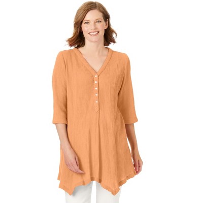 Woman Within Plus Size Handkerchief Hem Henley Tunic