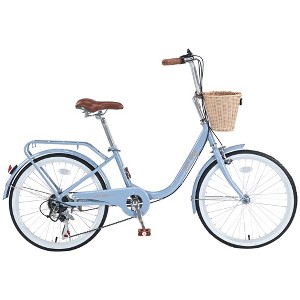 22-Inch Girls' 7-Speed City Bike - Sturdy High-Carbon Steel Frame for Durability, Equipped with a Practical Front Basket - 1 of 4