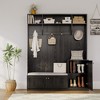 Farmhouse Hall Tree with Bench and Shoe Storage,  Freestanding Entryway Wooden Bench with Coat Rack, 4 Hooks, 3 Top Open Shelves for Hallway - 2 of 4