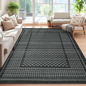 Washable Checkered Waffle Print Rug Non Slip Low Pile Rug Soft Contemporary Throw Floor Cover Foldable Indoor Carpet for Living Room Bedroom Playroom - 1 of 4