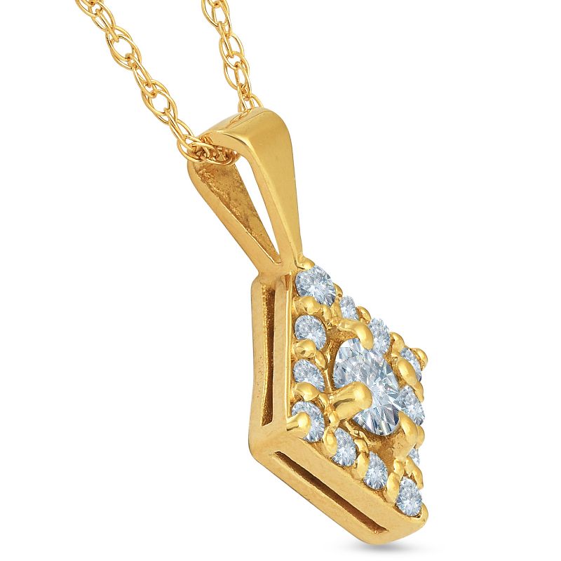 Pompeii3 1/3ct Diamond Halo Princess Framed Pendant Necklace Solid 14K Yellow Gold, 2 of 4