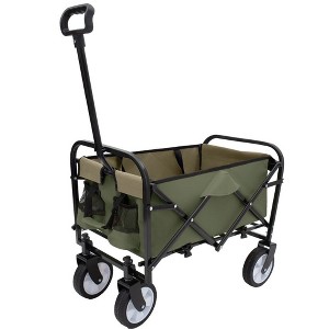 CAVINAS Folding Shopping Cart with Strap Design,Folding Wagon with All-Terrain Wheels,Utility Cart for Camping,Shopping,Sports,Gardening,Army Green - 1 of 4