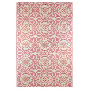 Northlight 4' x 6' Pink and Cream Floral Design Rectangular Outdoor Area Rug - 1 of 4
