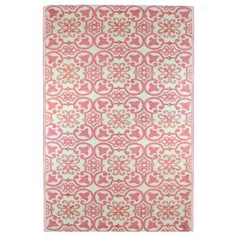 Northlight 4' x 6' Pink and Cream Floral Design Rectangular Outdoor Area Rug