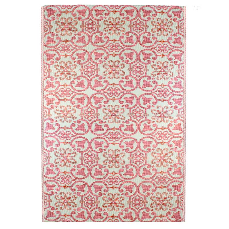 Northlight 4' x 6' Pink and Cream Floral Design Rectangular Outdoor Area Rug, 1 of 5