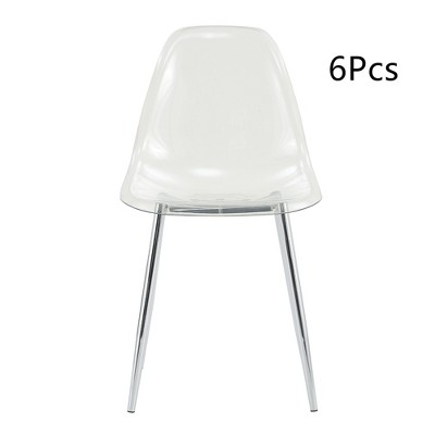 Anybear Modern Simple Transparent Plastic Dining Chair With Silver Metal Legs, Set of 6