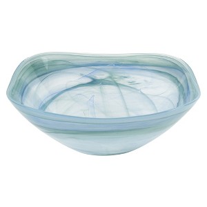 HomeRoots Set of Two 6" Aqua Blue And White Alabaster Glass Square Candy or Nut Bowls - 1 of 4