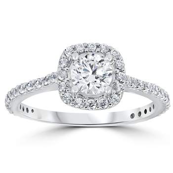 Pompeii3 1 1/5ct Round Diamond Cushion Halo Engagement Ring 10k White Gold - Size 7