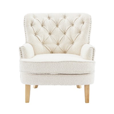 Vynxaria Mid-Century Retro Club Chair ¨C Handmade Vintage Rivets, Button-Tufted, Granular Plush, Rubber Wood Legs, with Ottoman, Easy Installation
