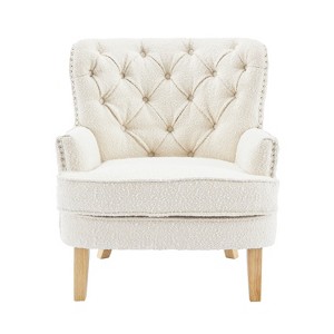 Vynxaria Mid-Century Retro Club Chair ¨C Handmade Vintage Rivets, Button-Tufted, Granular Plush, Rubber Wood Legs, with Ottoman, Easy Installation - 1 of 4