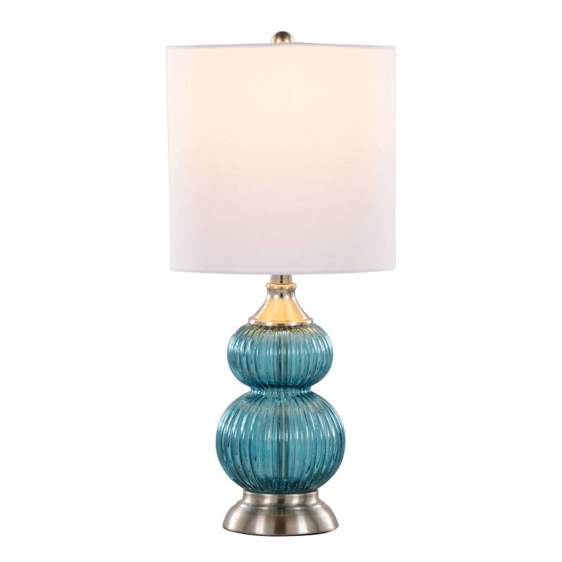 LumiSource (Set of 2) Belle 20&#34; Contemporary Glass Accent Lamps Sapphire Blue Glass Brushed Nickel and White Linen Shade from Grandview Gallery, 3 of 8