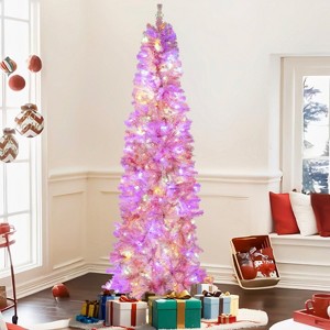 Slim Pre-lit Artificial Pencil Christmas Tree with LED Lights, Abundant Branch Tips, Easy Assembly and Sturdy Metal Stand - 1 of 4