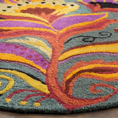 Handmade Blue Floral Wool Round Tufted Area Rug