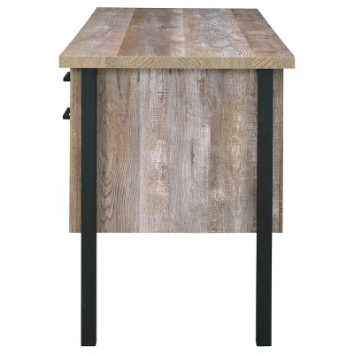 Transitional Weathered Oak Home Office Desk with Black Metal Frame and Storage