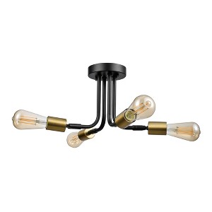 4-Light Matte Black Adjustable Socket Semi-Flush Mount Ceiling Light - Globe Electric: ETL Listed, Metal Body, No Shade - 1 of 4