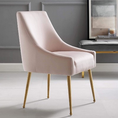 Cascade Pink Velvet Upholstered Side Chair with Gold Metal Legs