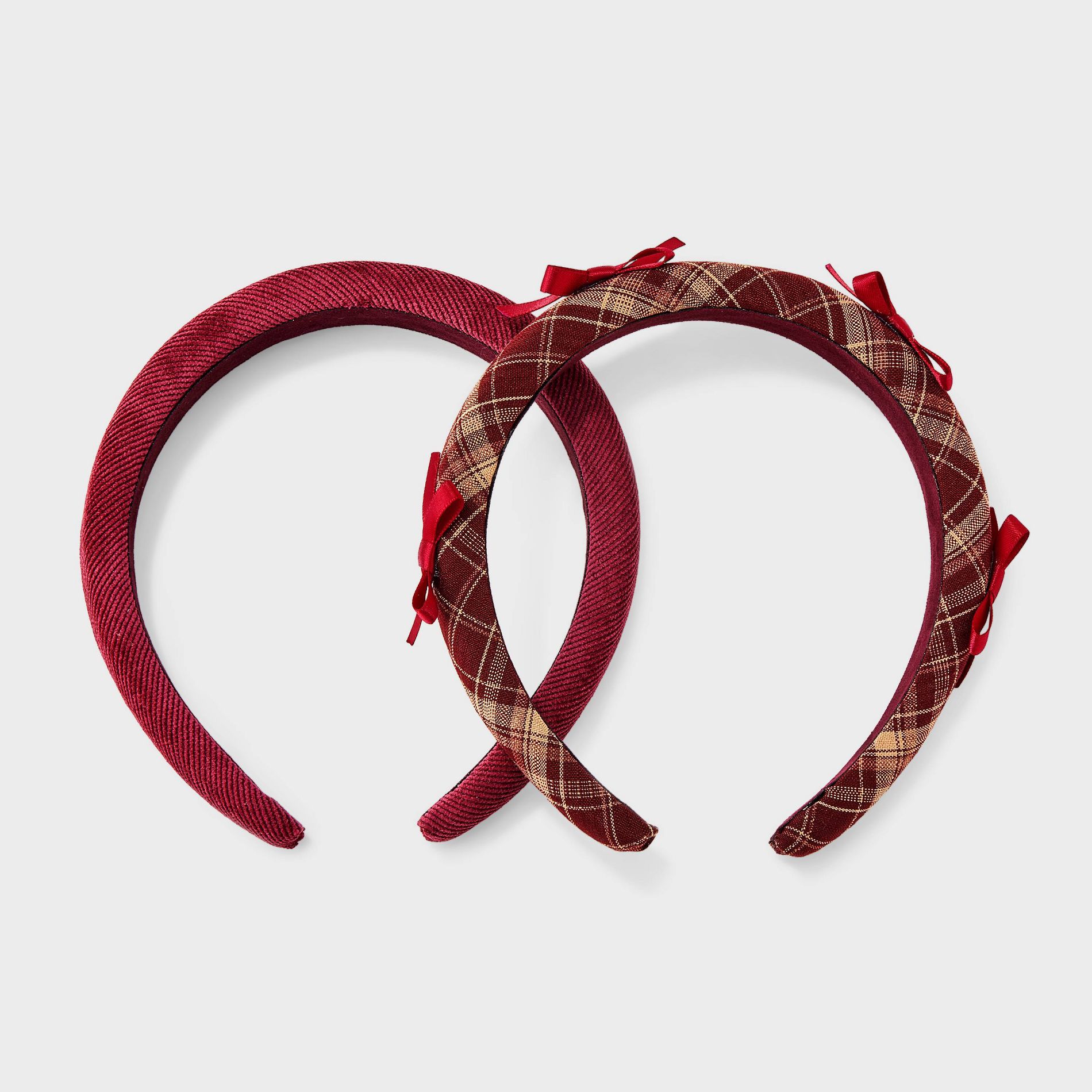 Puff Plaid & Bow Headband Set 2pc - Wild Fable™ Red