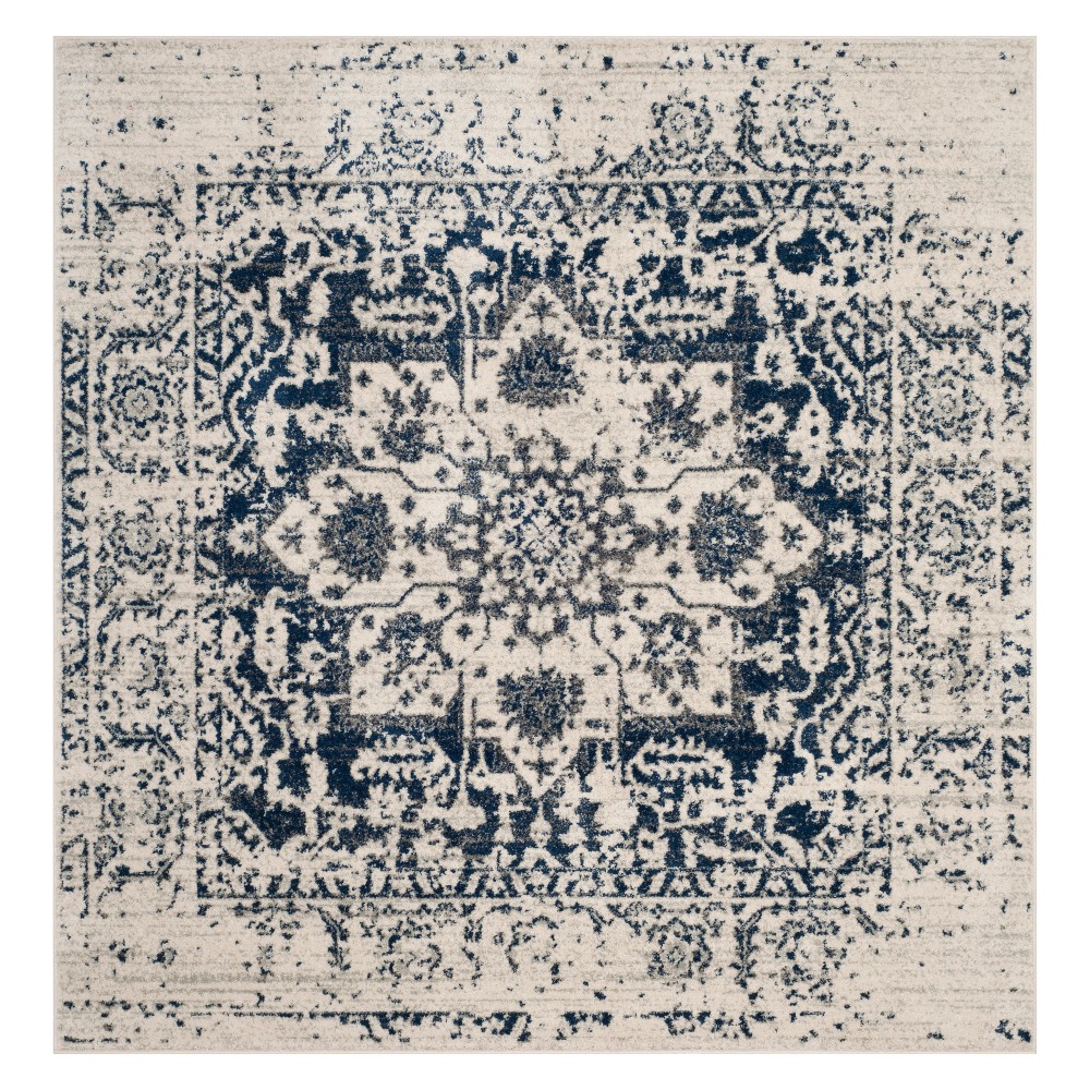 4'x4' Medallion Loomed Square Area Rug Cream/Navy - Safavieh