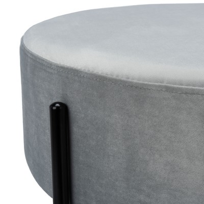 Lisbon Round Grey Velvet Cocktail Ottoman with Black Legs