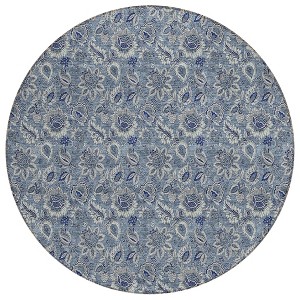 Denim Blue And Navy Blue Floral Washable Indoor Outdoor Area Rug - 1 of 4