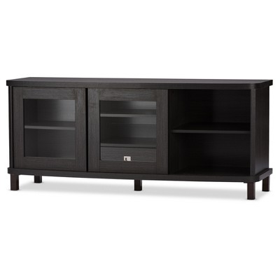 Walda 60'' Greyish Dark Brown Embossed Wood TV Stand with Cabinet