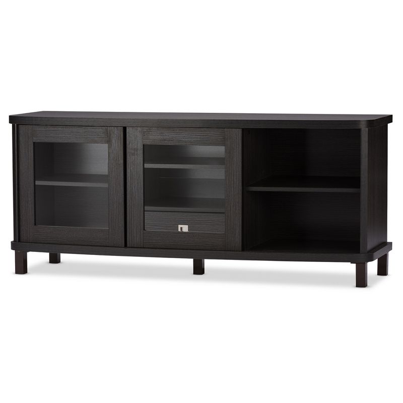 Walda Wood Cabinet with 2 Sliding Doors and 1 Drawer TV Stand for TVs up to 60&#34; Dark Brown/Gray - Baxton Studio, 3 of 7