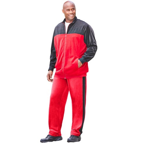 KingSize Men's Big & Tall Colorblock Velour Tracksuit - Tall - XL, Red Black