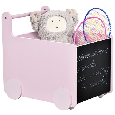 Qaba's Kids' Storage Cabinet, Organizer for Books, Crafts, Rollable Toy Chest Safely Transport Bookshelf with Included Wheels, Clean Play Room