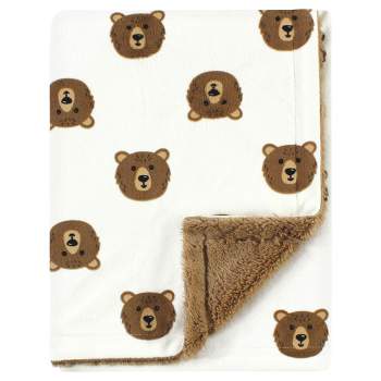 Hudson Baby Plush Blanket with Furry Binding and Back, Brown Bear, One Size