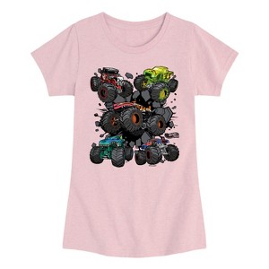 Girls' - Hot Wheels - Monster Truck Grids Fitted Short Sleeve Graphic T-Shirt - 1 of 4