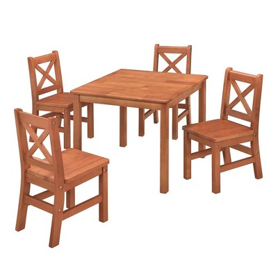 eHemco Solid Hard Wood Kids Table and Chair Set (4 Chairs Included), 5 Piece Set