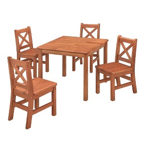 eHemco Solid Hard Wood Kids Table and Chair Set (4 Chairs Included), 5 Piece Set - 1 of 4