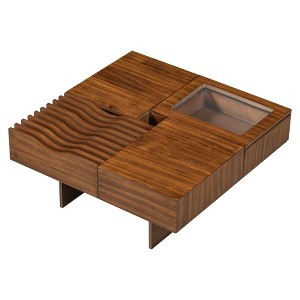 Vynxaria Mid Century Coffee Tables, Unique Square Design with Drawers and Glass - 1 of 4