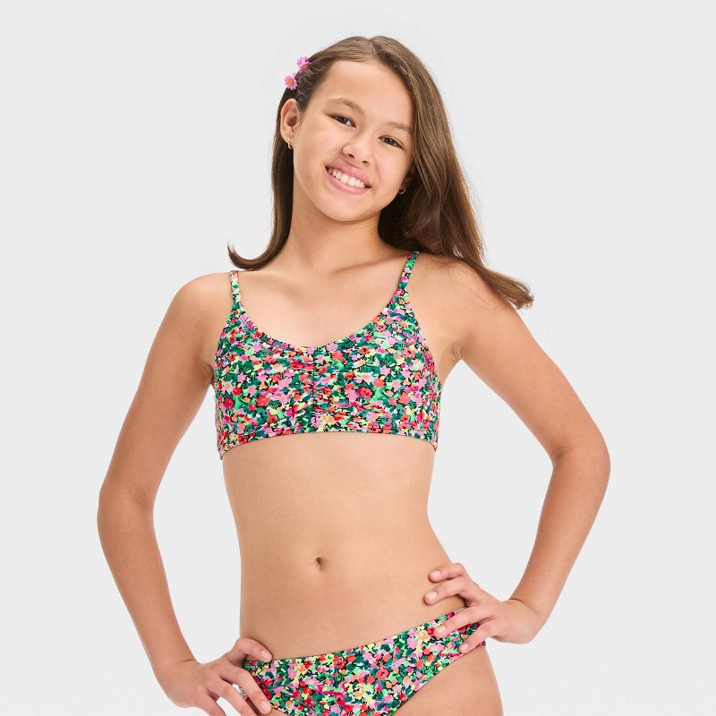 Girls&#39; &#39;Sun Seeker Ditsy&#39; Floral Printed Bikini Swim Top - art class&#8482;, 1 of 5