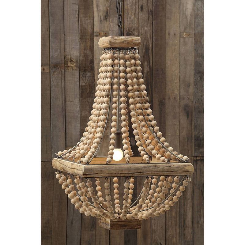 Wood/Metal Framed Chandelier with Wood Bead Draping Cream - Storied Home, 4 of 8