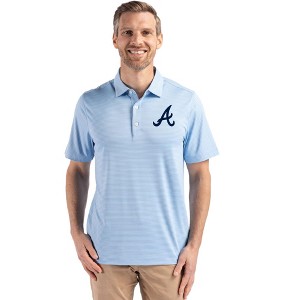Atlanta Braves Cutter & Buck Forge Epic Confidence Fine Line Stripe Stretch Recycled Mens Polo - 1 of 1